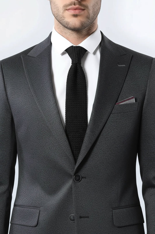 Men’s Navy Blue Micro-Checked Slim Fit Double Vent Peak Lapel Blazer