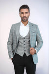 Men’s Black Plaid Slim Fit Peak Lapel Blazer with Contrast Grey Waistcoat