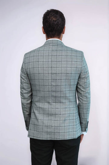 Men’s Black Plaid Slim Fit Peak Lapel Blazer with Contrast Grey Waistcoat