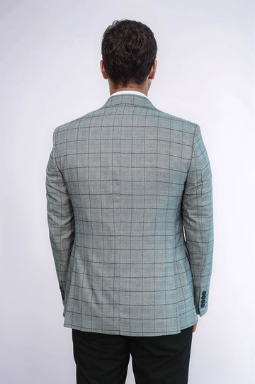 Men’s Light Grey Glen Plaid & Windowpane Slim Fit Blazer & Waistcoat Set
