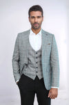 Men’s Light Grey Glen Plaid & Windowpane Slim Fit Blazer & Waistcoat Set