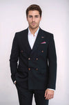 Men’s Midnight Black Solid Slim Fit Double-Breasted Peak Lapel Blazer