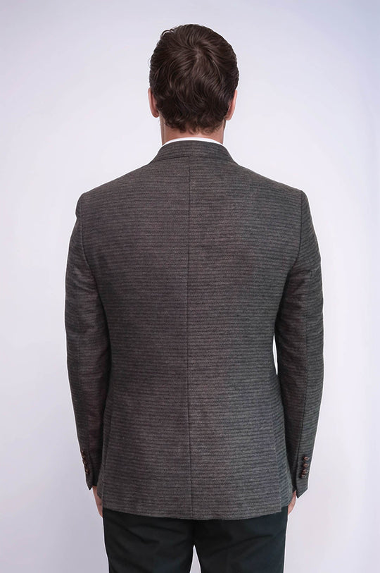 Men’s Dark Brown Textured Slim Fit Double-Breasted Peak Lapel Blazer