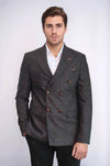 Men’s Dark Brown Textured Slim Fit Double-Breasted Peak Lapel Blazer