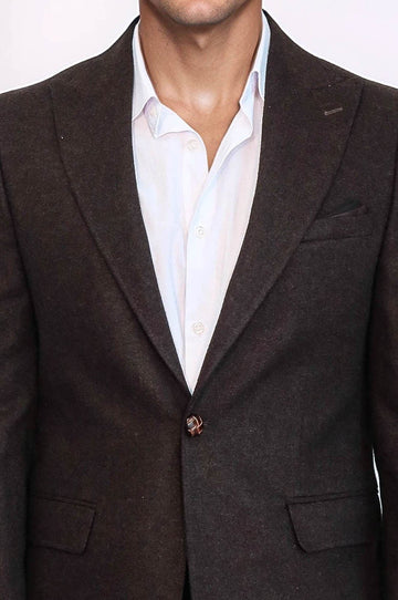 Men’s Brown Textured Slim Fit Wide Peak Lapel Blazer