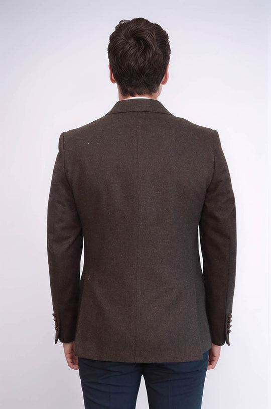 Men’s Brown Textured Slim Fit Wide Peak Lapel Blazer