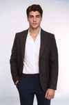 Men’s Brown Textured Slim Fit Wide Peak Lapel Blazer