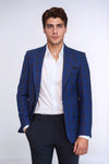 Men’s Royal Blue Windowpane Check Slim Fit Peak Lapel Sport Blazer