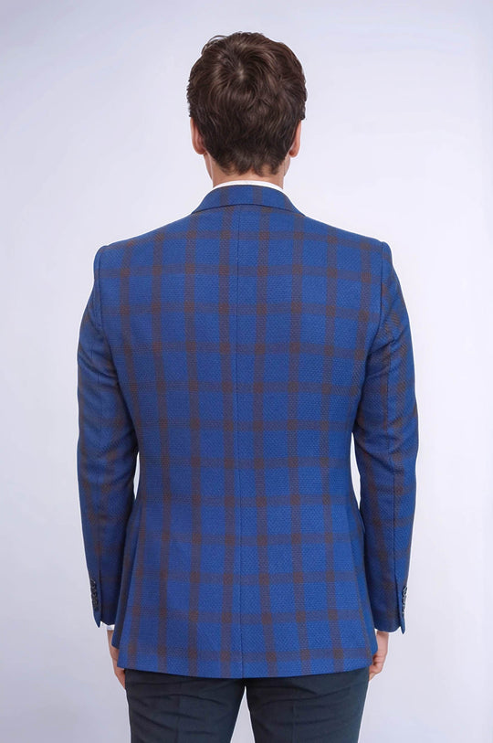 Men’s Royal Blue Windowpane Check Slim Fit Peak Lapel Sport Blazer