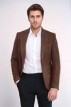 Men’s Tobacco Brown Marled Slim Fit Peak Lapel Wool Blend Blazer