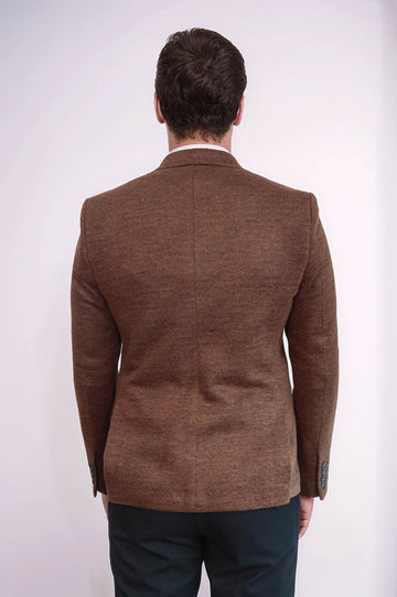 Men’s Tobacco Brown Marled Slim Fit Peak Lapel Wool Blend Blazer