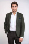 Men’s Forest Green Textured Slim Fit Wool Blend Peak Lapel Blazer