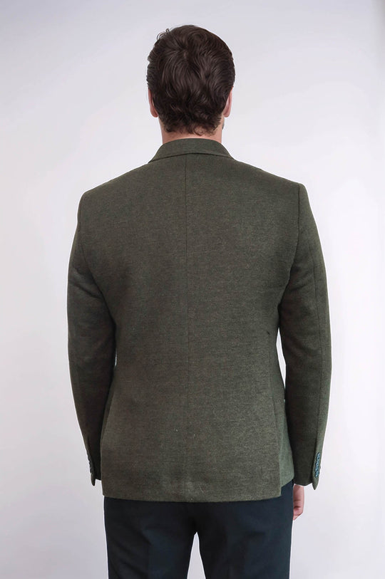 Men’s Forest Green Textured Slim Fit Wool Blend Peak Lapel Blazer