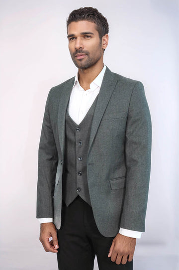 Men’s Ash Grey Slim Fit 2-Piece Blazer & Waistcoat Set