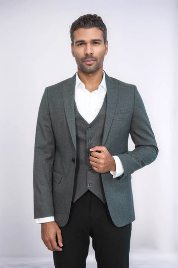 Men’s Ash Grey Slim Fit 2-Piece Blazer & Waistcoat Set