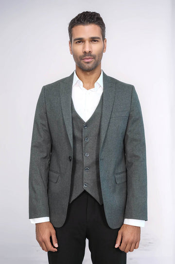 Men’s Ash Grey Slim Fit 2-Piece Blazer & Waistcoat Set