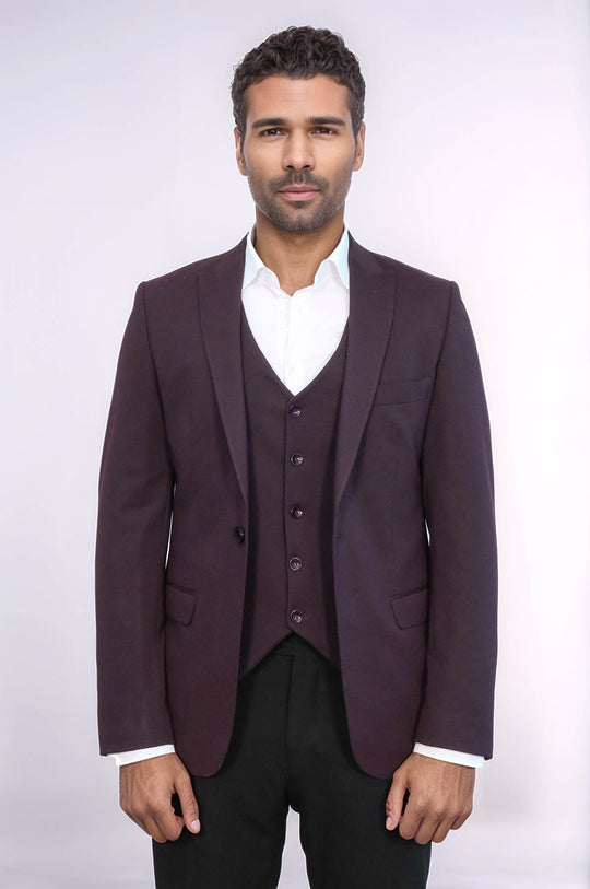 Men’s Deep Burgundy Slim Fit 2-Piece Blazer & Waistcoat Set