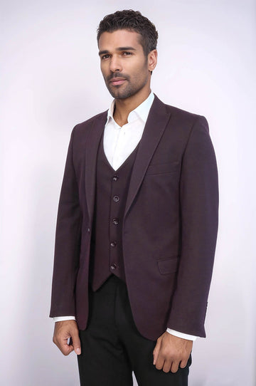 Men’s Deep Burgundy Slim Fit 2-Piece Blazer & Waistcoat Set