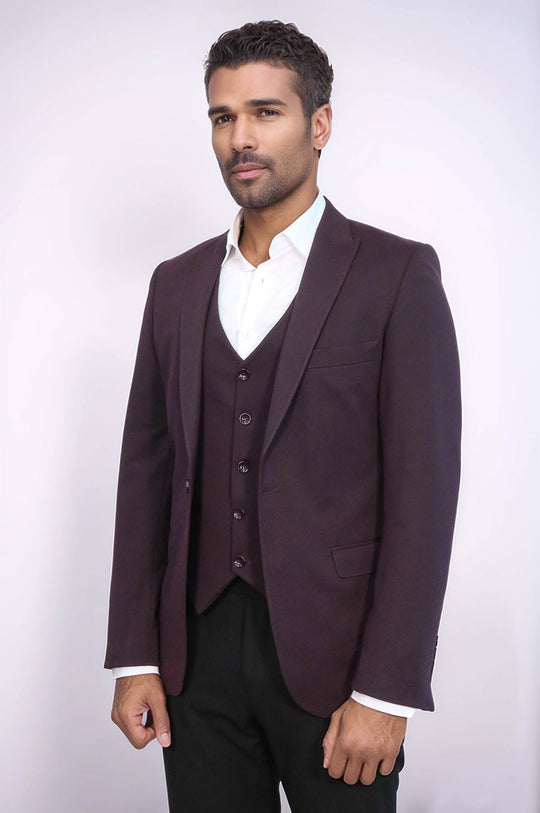 Men’s Deep Burgundy Slim Fit 2-Piece Blazer & Waistcoat Set