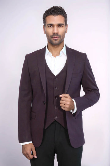 Men’s Deep Burgundy Slim Fit 2-Piece Blazer & Waistcoat Set