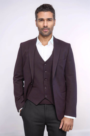 Men’s Deep Burgundy Slim Fit 2-Piece Blazer & Waistcoat Set