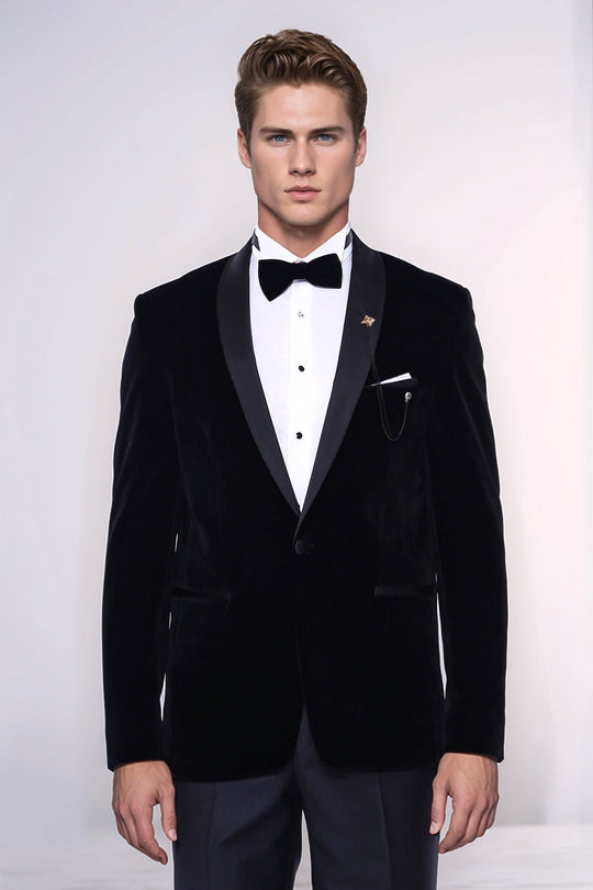 Men’s Onyx Black Velvet Slim Fit Shawl Lapel Dinner Jacket