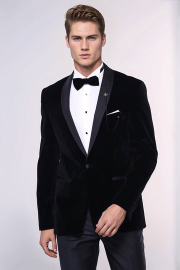 Men’s Onyx Black Velvet Slim Fit Shawl Lapel Dinner Jacket