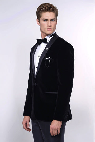 Men’s Onyx Black Velvet Slim Fit Shawl Lapel Dinner Jacket