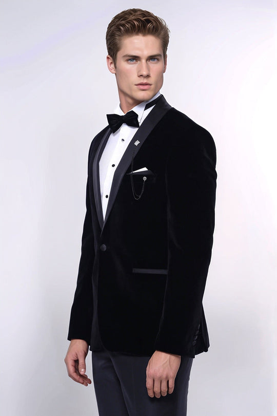 Men’s Onyx Black Velvet Slim Fit Shawl Lapel Dinner Jacket
