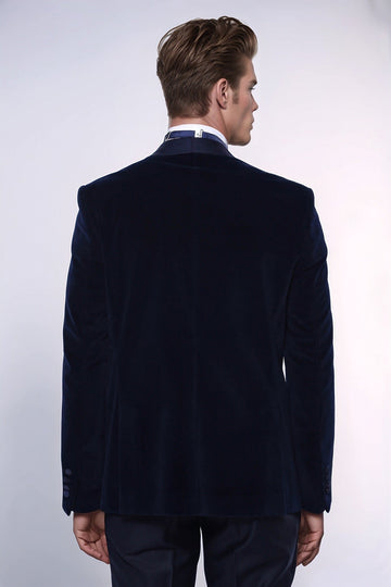 Men’s Midnight Navy Velvet Slim Fit Shawl Lapel Dinner Jacket