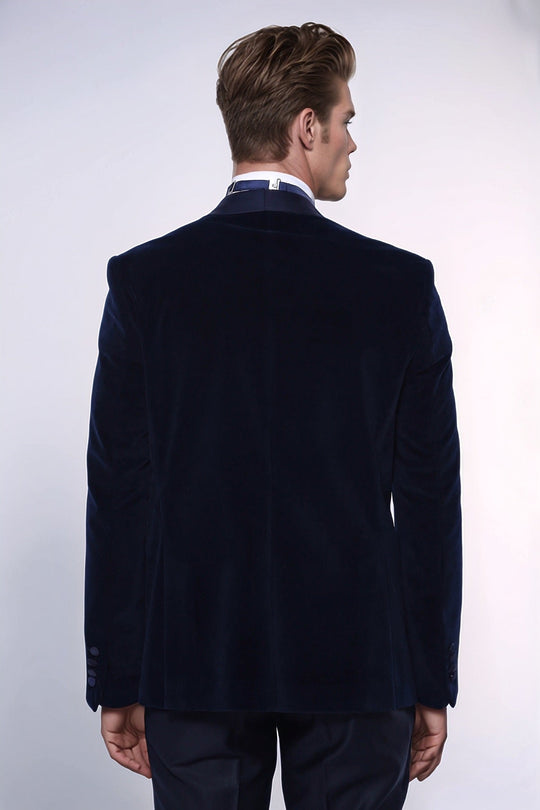 Men’s Midnight Navy Velvet Slim Fit Shawl Lapel Dinner Jacket