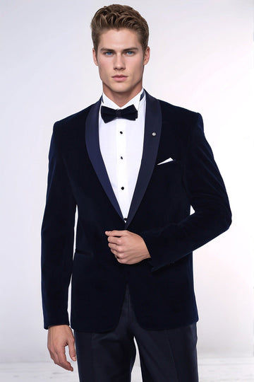 Men’s Midnight Navy Velvet Slim Fit Shawl Lapel Dinner Jacket