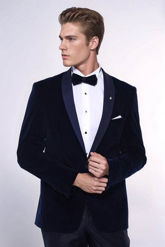 Men’s Midnight Navy Velvet Slim Fit Shawl Lapel Dinner Jacket