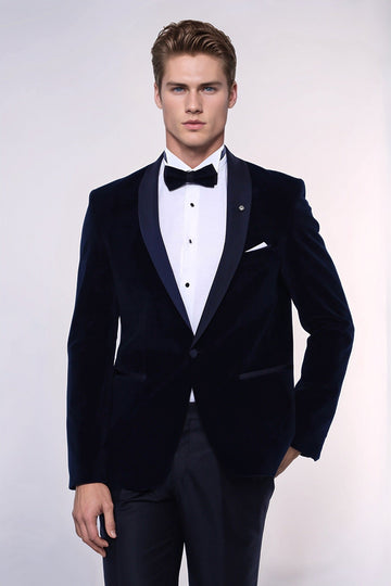 Men’s Midnight Navy Velvet Slim Fit Shawl Lapel Dinner Jacket