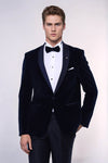 Men’s Midnight Navy Velvet Slim Fit Shawl Lapel Dinner Jacket