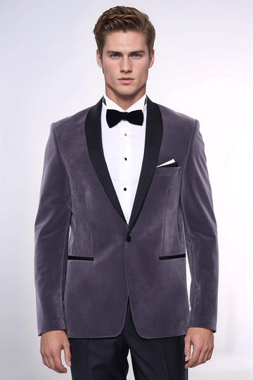 Men’s Slate Grey Velvet Slim Fit Shawl Lapel Dinner Jacket