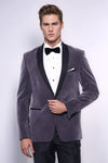 Men’s Slate Grey Velvet Slim Fit Shawl Lapel Dinner Jacket