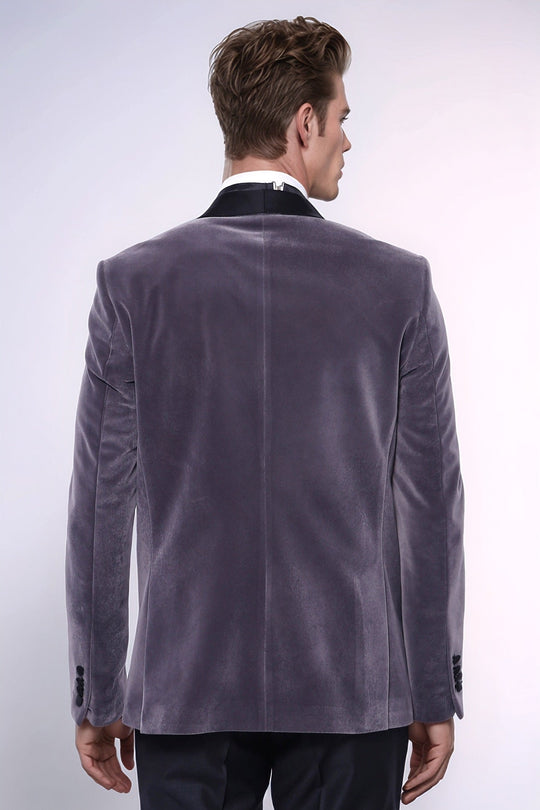 Men’s Slate Grey Velvet Slim Fit Shawl Lapel Dinner Jacket