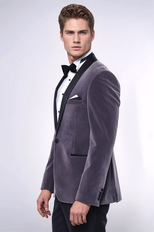 Men’s Slate Grey Velvet Slim Fit Shawl Lapel Dinner Jacket