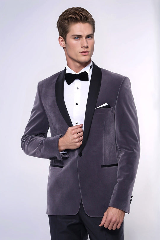 Men’s Slate Grey Velvet Slim Fit Shawl Lapel Dinner Jacket
