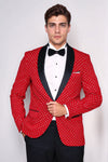 Men’s Crimson Red Shimmering Dot Slim Fit Shawl Lapel Dinner Jacket