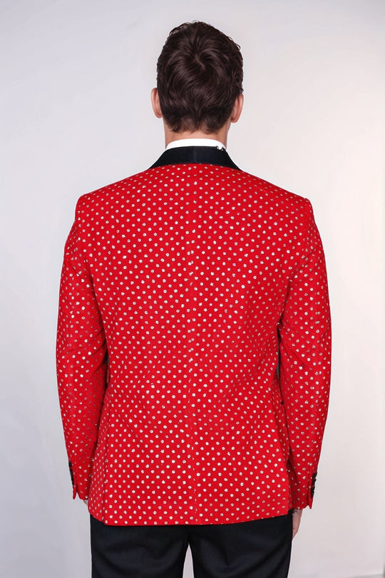 Men’s Crimson Red Shimmering Dot Slim Fit Shawl Lapel Dinner Jacket
