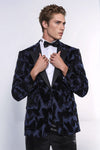 Men’s Midnight Navy Shiny Leaf Jacquard Slim Fit Peak Lapel Dinner Jacket