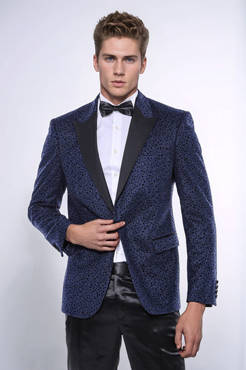 Men’s Midnight Navy Shimmering Dot Jacquard Slim Fit Peak Lapel Dinner Jacket