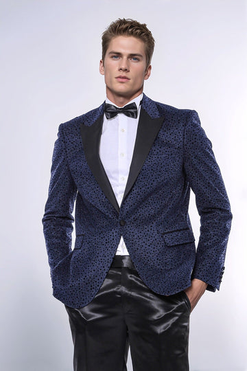 Men’s Midnight Navy Shimmering Dot Jacquard Slim Fit Peak Lapel Dinner Jacket
