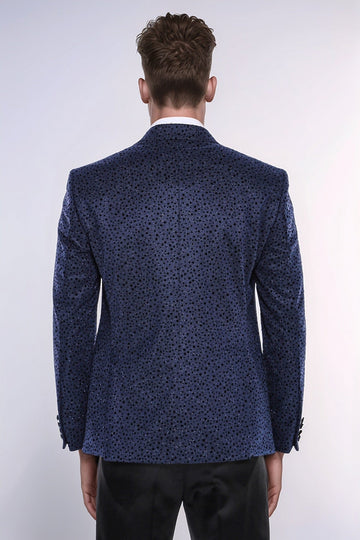 Men’s Midnight Navy Shimmering Dot Jacquard Slim Fit Peak Lapel Dinner Jacket