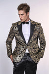 Men’s Obsidian Black & Gold Paisley Evening Blazer – Slim Fit with Satin Peak Lapels