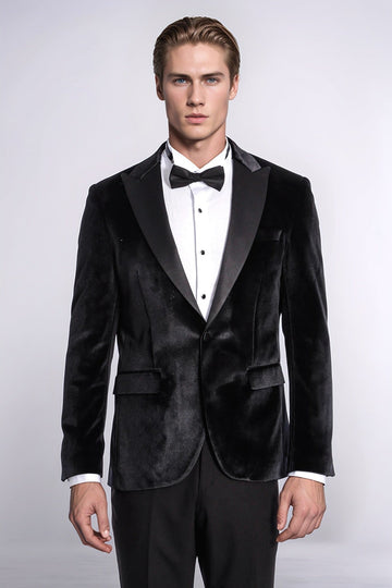 Men’s Midnight Black Velvet Slim Fit Peak Lapel Tuxedo Jacket