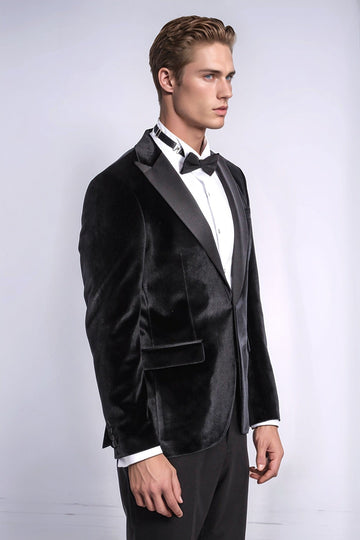 Men’s Midnight Black Velvet Slim Fit Peak Lapel Tuxedo Jacket