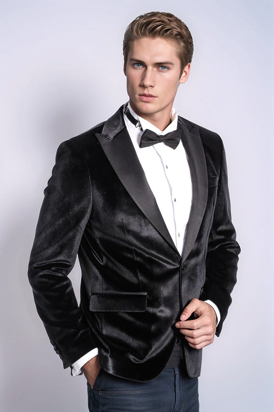 Men’s Midnight Black Velvet Slim Fit Peak Lapel Tuxedo Jacket